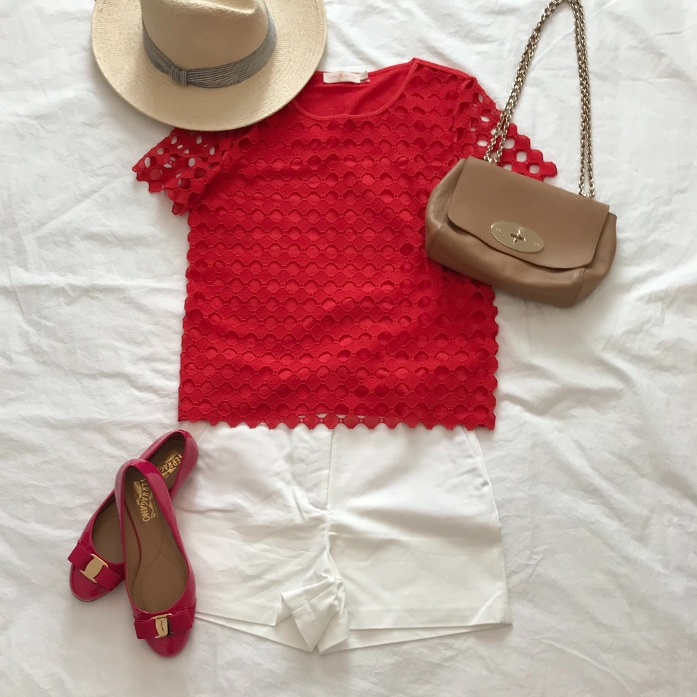 Tory Burch Lace and Linen Tee